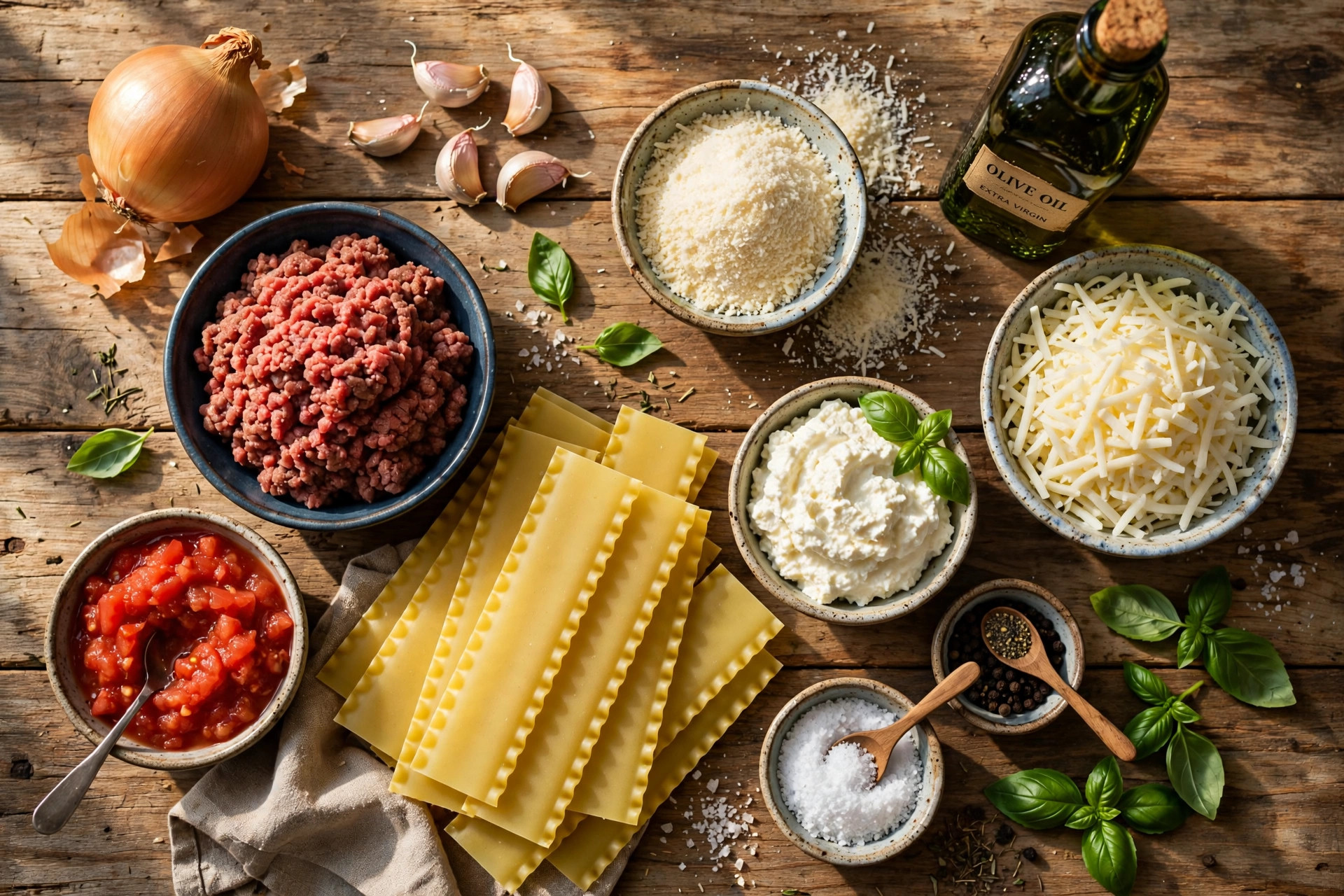 lasagna ingredients flat lay