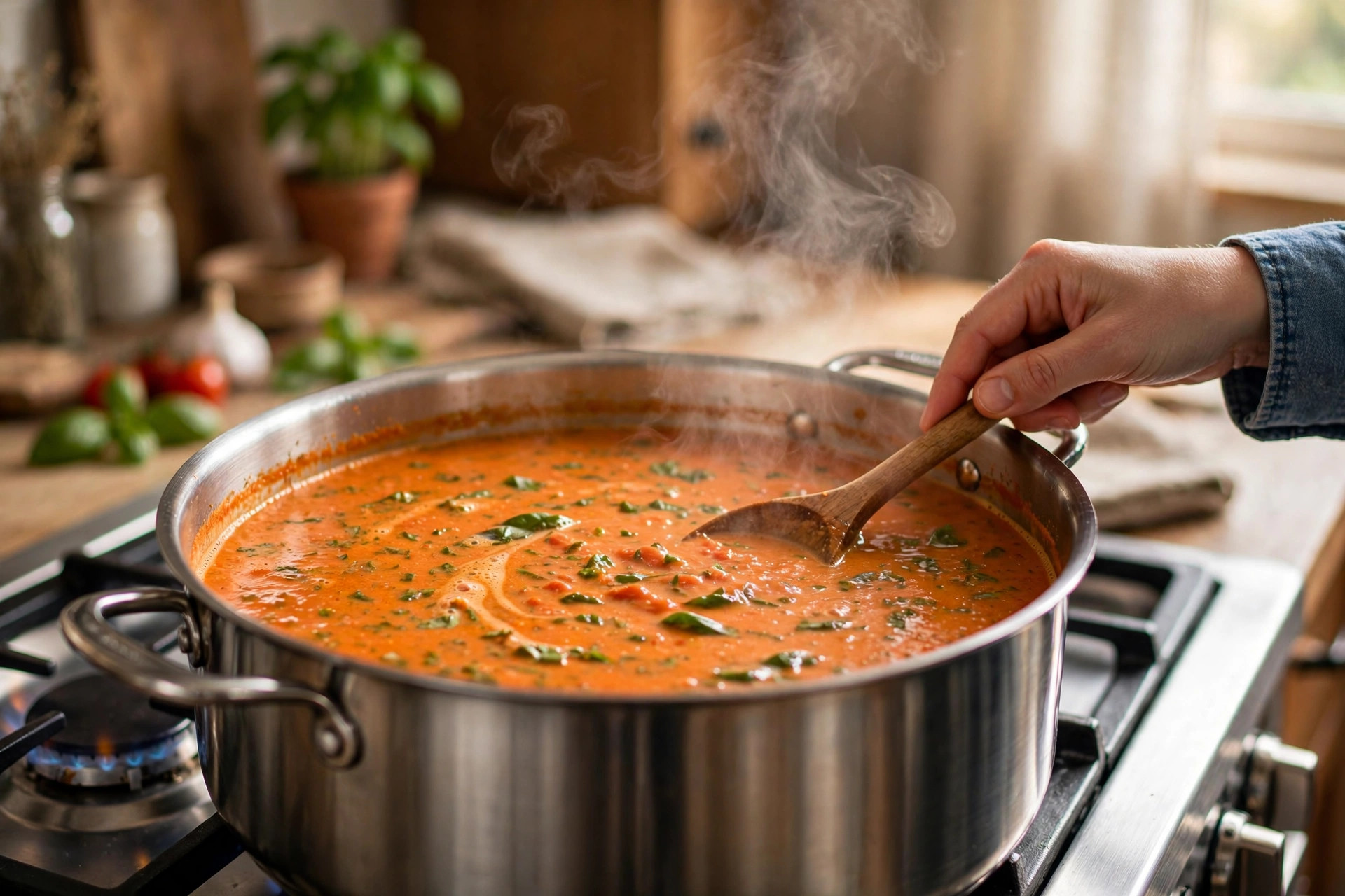 soup simmering in a pot