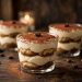 Elegant no-bake tiramisu served in glass dessert cups, dusted with cocoa powder