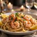 Honey garlic butter shrimp pasta twirled in a bowl with plump shrimp, parsley, and lemon