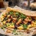 Chinese jianbing savory crepe with egg and crispy wonton