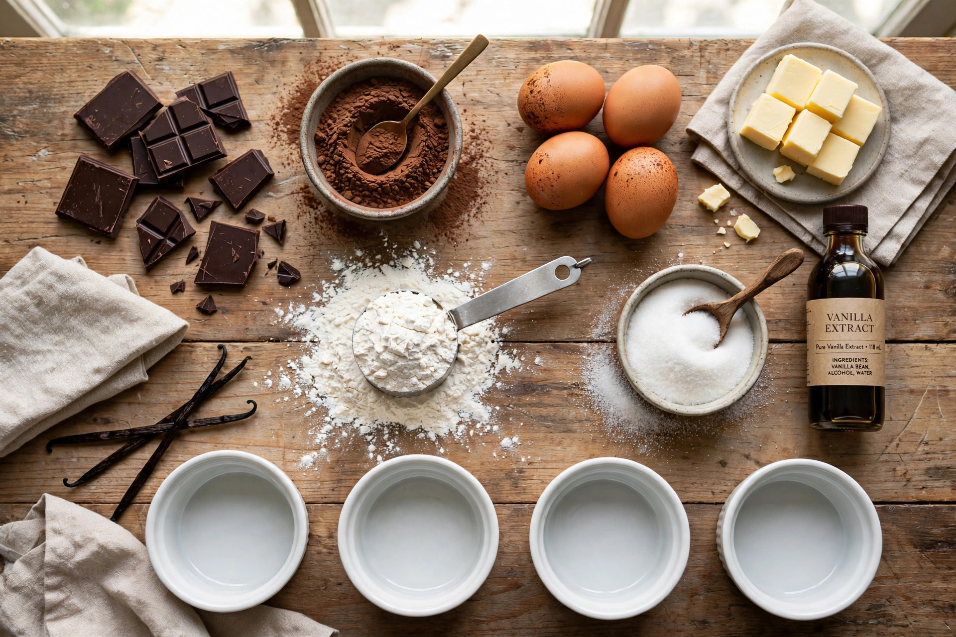 chocolate lava cake ingredients flat lay