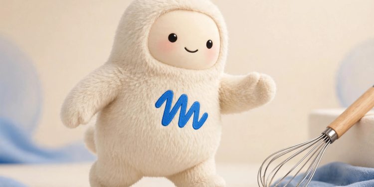 Muse mascot with a whisk in a studio portrait