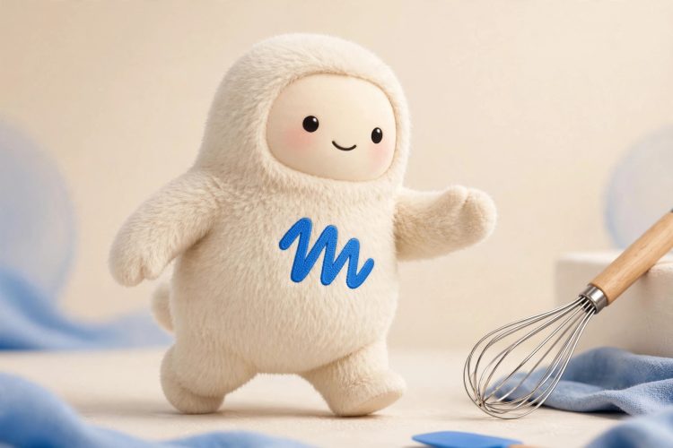 Muse mascot with a whisk in a studio portrait