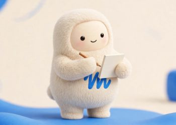 Muse mascot with a blank notepad and pencil