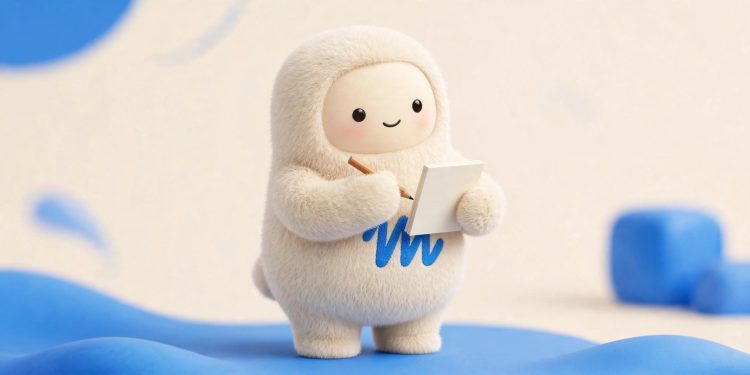 Muse mascot with a blank notepad and pencil