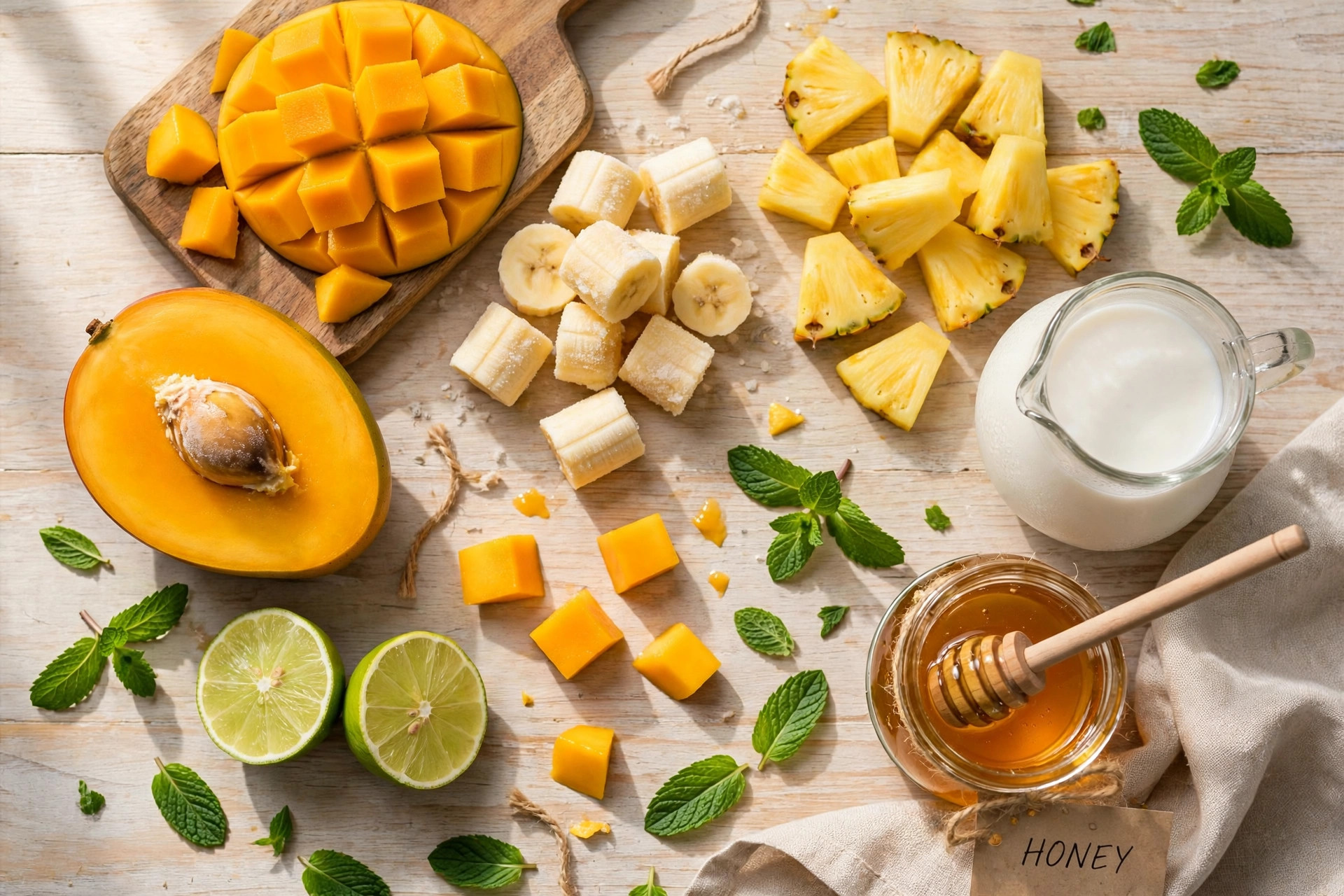 smoothie ingredients flat lay