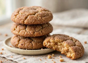 Chai snickerdoodle cookies stacked on a plate
