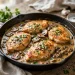 Creamy chicken marsala with golden chicken cutlets, mushrooms, and silky Marsala wine sauce in a skillet