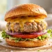 Juicy turkey burger with lettuce, tomato, and melted cheese on a toasted bun
