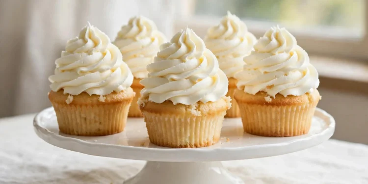Vanilla cupcakes with swirled buttercream frosting