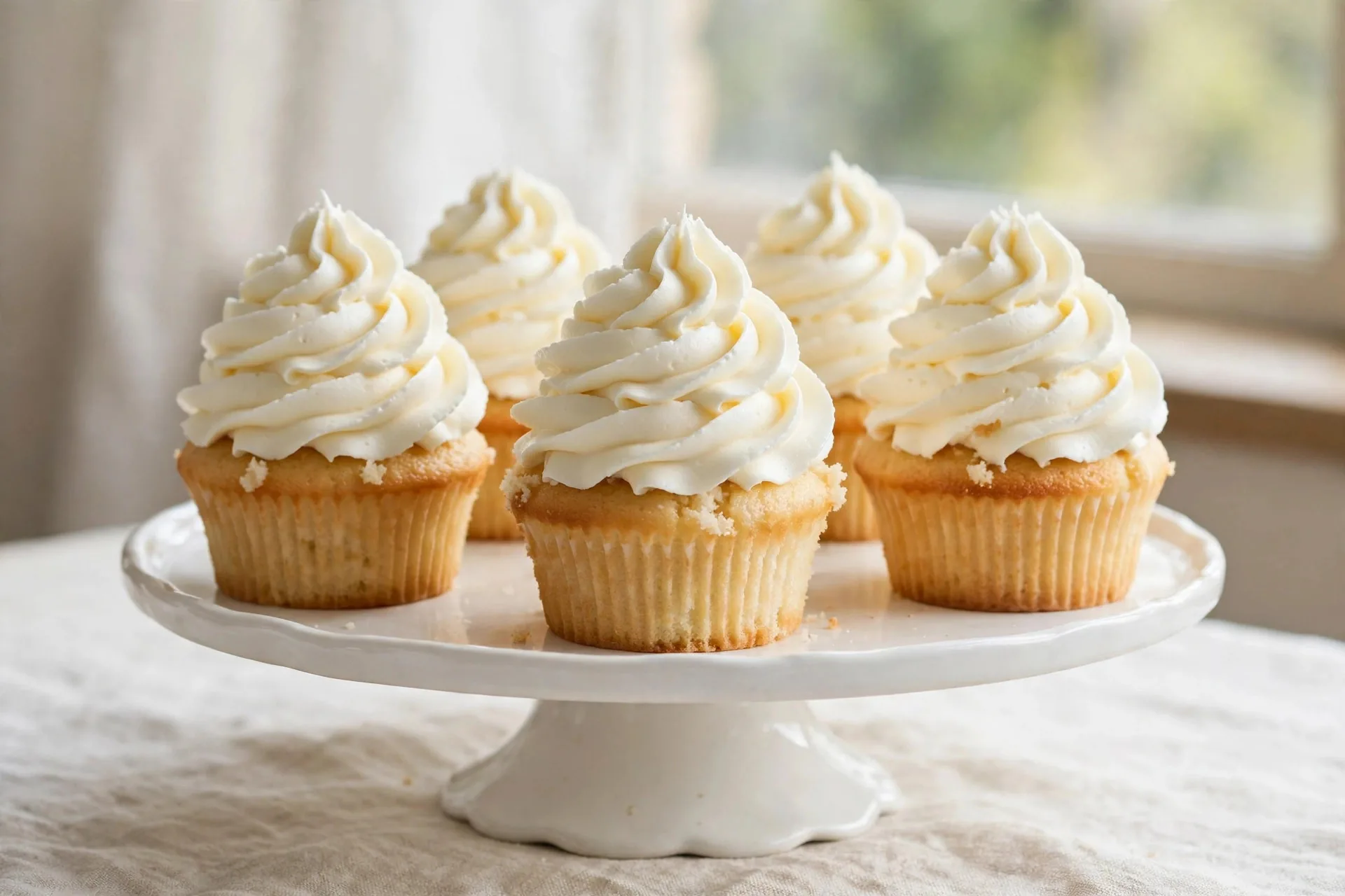 Vanilla cupcakes with swirled buttercream frosting
