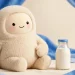 Muse mascot with a milk bottle in a studio portrait